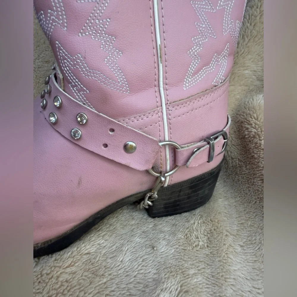 Durango L'il‎ Kids Pink Rhinestone Wrap (Removable) Western Boots Sz 6D EUC